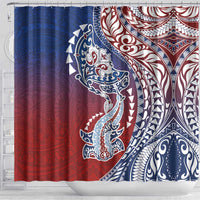 Hawaiian Manta Ray and Hammerhead Shark Tribal Tattoo Shower Curtain with Polynesian Tribal Pattern Hawaii Flag Color LT03 - Polynesian Pride