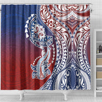 Hawaiian Manta Ray and Hammerhead Shark Tribal Tattoo Shower Curtain with Polynesian Tribal Pattern Hawaii Flag Color LT03 - Polynesian Pride