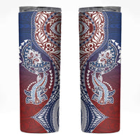 Hawaiian Manta Ray and Hammerhead Shark Tribal Tattoo Skinny Tumbler with Polynesian Tribal Pattern Hawaii Flag Color LT03 Multicolor - Polynesian Pride