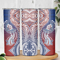 Hawaiian Manta Ray and Hammerhead Shark Tribal Tattoo Skinny Tumbler with Polynesian Tribal Pattern Hawaii Flag Color LT03 - Polynesian Pride