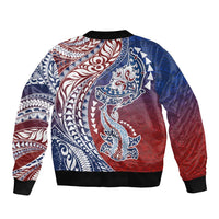 Hawaiian Manta Ray and Hammerhead Shark Tribal Tattoo Sleeve Zip Bomber Jacket with Polynesian Tribal Pattern Hawaii Flag Color LT03 - Polynesian Pride