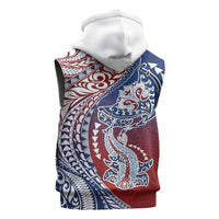 Hawaiian Manta Ray and Hammerhead Shark Tribal Tattoo Sleeveless Hoodie with Polynesian Tribal Pattern Hawaii Flag Color LT03 - Polynesian Pride