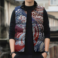 Hawaiian Manta Ray and Hammerhead Shark Tribal Tattoo Sleeveless Puffer Jacket with Polynesian Tribal Pattern Hawaii Flag Color LT03 - Polynesian Pride