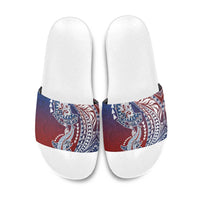 Hawaiian Manta Ray and Hammerhead Shark Tribal Tattoo Slide Sandals with Polynesian Tribal Pattern Hawaii Flag Color LT03 Multicolor - Polynesian Pride