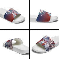 Hawaiian Manta Ray and Hammerhead Shark Tribal Tattoo Slide Sandals with Polynesian Tribal Pattern Hawaii Flag Color LT03 - Polynesian Pride