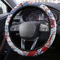 Hawaiian Manta Ray and Hammerhead Shark Tribal Tattoo Steering Wheel Cover with Polynesian Tribal Pattern Hawaii Flag Color LT03 - Polynesian Pride