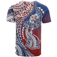 Hawaiian Manta Ray and Hammerhead Shark Tribal Tattoo T Shirt with Polynesian Tribal Pattern Hawaii Flag Color LT03 - Polynesian Pride