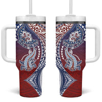 Hawaiian Manta Ray and Hammerhead Shark Tribal Tattoo Tumbler With Handle with Polynesian Tribal Pattern Hawaii Flag Color LT03 One Size: 40 oz Multicolor - Polynesian Pride