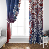 Hawaiian Manta Ray and Hammerhead Shark Tribal Tattoo Window Curtain with Polynesian Tribal Pattern Hawaii Flag Color LT03 - Polynesian Pride