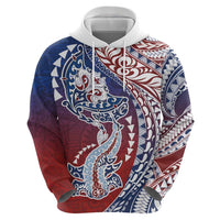 Hawaiian Manta Ray and Hammerhead Shark Tribal Tattoo Zip Hoodie with Polynesian Tribal Pattern Hawaii Flag Color LT03 - Polynesian Pride