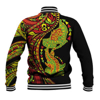 Hawaiian Manta Ray and Hammerhead Shark Tribal Tattoo Baseball Jacket with Polynesian Tribal Pattern Kanaka Maoli Flag Color LT03 - Polynesian Pride