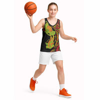 Hawaiian Manta Ray and Hammerhead Shark Tribal Tattoo Basketball Jersey with Polynesian Tribal Pattern Kanaka Maoli Flag Color LT03 - Polynesian Pride