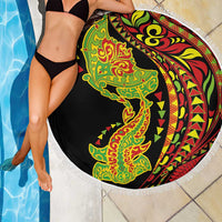 Hawaiian Manta Ray and Hammerhead Shark Tribal Tattoo Beach Blanket with Polynesian Tribal Pattern Kanaka Maoli Flag Color LT03 - Polynesian Pride