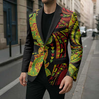Hawaiian Manta Ray and Hammerhead Shark Tribal Tattoo Blazer with Polynesian Tribal Pattern Kanaka Maoli Flag Color LT03 - Polynesian Pride