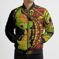 Hawaiian Manta Ray and Hammerhead Shark Tribal Tattoo Bomber Puffer Jacket with Polynesian Tribal Pattern Kanaka Maoli Flag Color LT03 - Polynesian Pride
