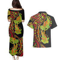 Hawaiian Manta Ray and Hammerhead Shark Tribal Tattoo Couples Matching Puletasi and Hawaiian Shirt with Polynesian Tribal Pattern Kanaka Maoli Flag Color LT03 - Polynesian Pride