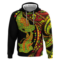 Hawaiian Manta Ray and Hammerhead Shark Tribal Tattoo Hoodie with Polynesian Tribal Pattern Kanaka Maoli Flag Color LT03 Pullover Hoodie Multicolor - Polynesian Pride