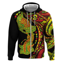 Hawaiian Manta Ray and Hammerhead Shark Tribal Tattoo Hoodie with Polynesian Tribal Pattern Kanaka Maoli Flag Color LT03 Zip Hoodie Multicolor - Polynesian Pride