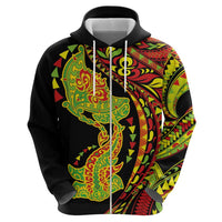 Hawaiian Manta Ray and Hammerhead Shark Tribal Tattoo Hoodie with Polynesian Tribal Pattern Kanaka Maoli Flag Color LT03 - Polynesian Pride