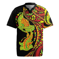 Hawaiian Manta Ray and Hammerhead Shark Tribal Tattoo Rugby Jersey with Polynesian Tribal Pattern Kanaka Maoli Flag Color LT03 Multicolor - Polynesian Pride