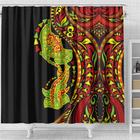 Hawaiian Manta Ray and Hammerhead Shark Tribal Tattoo Shower Curtain with Polynesian Tribal Pattern Kanaka Maoli Flag Color LT03 - Polynesian Pride
