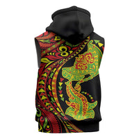 Hawaiian Manta Ray and Hammerhead Shark Tribal Tattoo Sleeveless Hoodie with Polynesian Tribal Pattern Kanaka Maoli Flag Color LT03 - Polynesian Pride