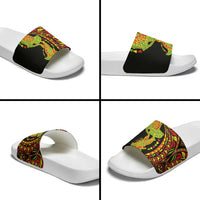 Hawaiian Manta Ray and Hammerhead Shark Tribal Tattoo Slide Sandals with Polynesian Tribal Pattern Kanaka Maoli Flag Color LT03 - Polynesian Pride