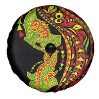 Hawaiian Manta Ray and Hammerhead Shark Tribal Tattoo Spare Tire Cover with Polynesian Tribal Pattern Kanaka Maoli Flag Color LT03 - Polynesian Pride