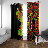 Hawaiian Manta Ray and Hammerhead Shark Tribal Tattoo Window Curtain with Polynesian Tribal Pattern Kanaka Maoli Flag Color LT03 With Grommets Multicolor - Polynesian Pride
