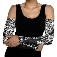 Hawaiian Manta Ray and Hammerhead Shark Tribal Tattoo Arm Sleeves with Polynesian Tribal Pattern Black-White Color LT03 - Polynesian Pride