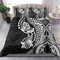 Hawaiian Manta Ray and Hammerhead Shark Tribal Tattoo Bedding Set with Polynesian Tribal Pattern Black-White Color