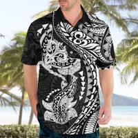 Hawaiian Manta Ray and Hammerhead Shark Tribal Tattoo Hawaiian Shirt with Polynesian Tribal Pattern Black-White Color LT03 - Polynesian Pride