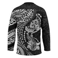 Hawaiian Manta Ray and Hammerhead Shark Tribal Tattoo Hockey Jersey with Polynesian Tribal Pattern Black-White Color LT03 - Polynesian Pride
