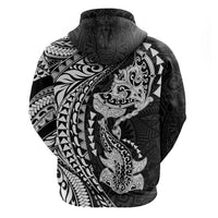Hawaiian Manta Ray and Hammerhead Shark Tribal Tattoo Hoodie with Polynesian Tribal Pattern Black-White Color LT03 - Polynesian Pride