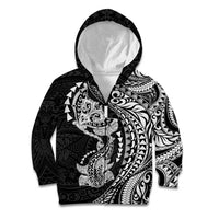 Hawaiian Manta Ray and Hammerhead Shark Tribal Tattoo Kid Hoodie with Polynesian Tribal Pattern Black-White Color LT03 Zip Hoodie Multicolor - Polynesian Pride