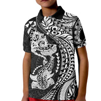 Hawaiian Manta Ray and Hammerhead Shark Tribal Tattoo Kid Polo Shirt with Polynesian Tribal Pattern Black-White Color LT03 Kid Multicolor - Polynesian Pride