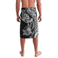 Hawaiian Manta Ray and Hammerhead Shark Tribal Tattoo Lavalava with Polynesian Tribal Pattern Black-White Color