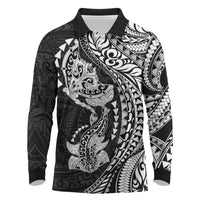 Hawaiian Manta Ray and Hammerhead Shark Tribal Tattoo Long Sleeve Polo Shirt with Polynesian Tribal Pattern Black-White Color LT03 Multicolor - Polynesian Pride