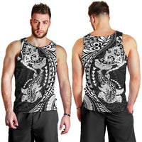 Hawaiian Manta Ray and Hammerhead Shark Tribal Tattoo Men Tank Top with Polynesian Tribal Pattern Black-White Color LT03 - Polynesian Pride