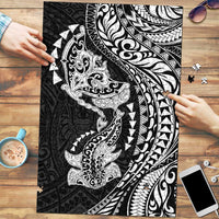 Hawaiian Manta Ray and Hammerhead Shark Tribal Tattoo Puzzle with Polynesian Tribal Pattern Black-White Color