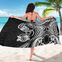 Hawaiian Manta Ray and Hammerhead Shark Tribal Tattoo Sarong with Polynesian Tribal Pattern Black-White Color