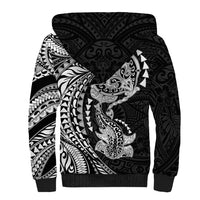 Hawaiian Manta Ray and Hammerhead Shark Tribal Tattoo Sherpa Hoodie with Polynesian Tribal Pattern Black-White Color LT03 - Polynesian Pride
