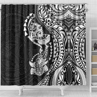 Hawaiian Manta Ray and Hammerhead Shark Tribal Tattoo Shower Curtain with Polynesian Tribal Pattern Black-White Color LT03 - Polynesian Pride