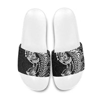 Hawaiian Manta Ray and Hammerhead Shark Tribal Tattoo Slide Sandals with Polynesian Tribal Pattern Black-White Color LT03 Multicolor - Polynesian Pride