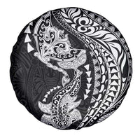 Hawaiian Manta Ray and Hammerhead Shark Tribal Tattoo Spare Tire Cover with Polynesian Tribal Pattern Black-White Color LT03 - Polynesian Pride