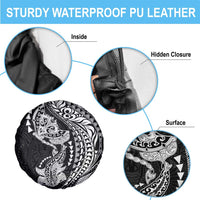 Hawaiian Manta Ray and Hammerhead Shark Tribal Tattoo Spare Tire Cover with Polynesian Tribal Pattern Black-White Color LT03 - Polynesian Pride