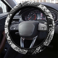 Hawaiian Manta Ray and Hammerhead Shark Tribal Tattoo Steering Wheel Cover with Polynesian Tribal Pattern Black-White Color LT03 - Polynesian Pride