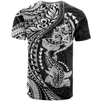 Hawaiian Manta Ray and Hammerhead Shark Tribal Tattoo T Shirt with Polynesian Tribal Pattern Black-White Color LT03 - Polynesian Pride