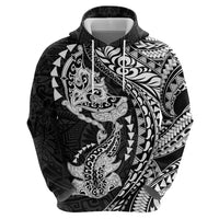 Hawaiian Manta Ray and Hammerhead Shark Tribal Tattoo Zip Hoodie with Polynesian Tribal Pattern Black-White Color LT03 - Polynesian Pride