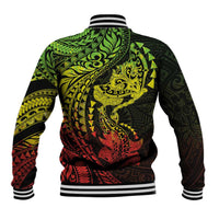 Hawaiian Manta Ray and Hammerhead Shark Tribal Tattoo Baseball Jacket with Polynesian Tribal Pattern Reggae Style